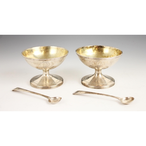 82 - A pair of George III silver salts, probably Joseph Scammell, London 1791, each of circular pedestal ... 