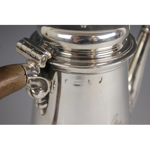 94 - A George II silver coffee pot, London 1745 (maker's marks worn), of tapering cylindrical form on rai... 