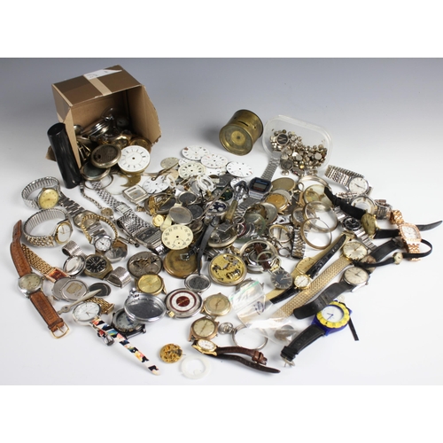 135 - An assortment of period, vintage and modern wristwatch and pocket watch components, to include cases... 