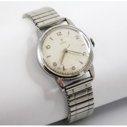 136 - A gentleman's vintage Tudor steel wristwatch, the circular white dial with engine turned detail, Ara... 