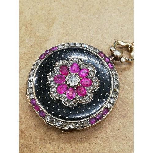 158 - An early 20th century French diamond and ruby fob watch by Rossel & Fils, the circular white dial wi... 