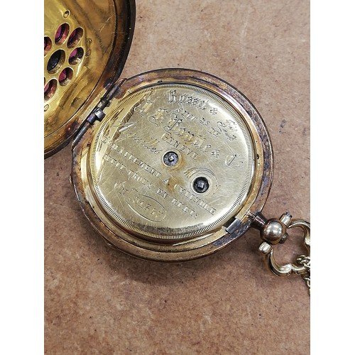 158 - An early 20th century French diamond and ruby fob watch by Rossel & Fils, the circular white dial wi... 