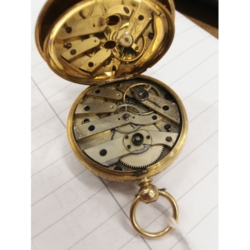 121 - A 19th century lady's 18ct gold fob watch, the gold toned circular dial with Roman numerals and flor... 