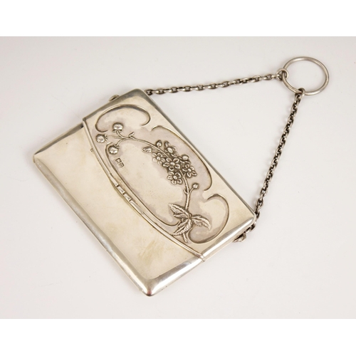 1 - An Art Nouveau silver purse, Sampson Mordan & Co, London 1907, of rectangular form, the hinged cover... 