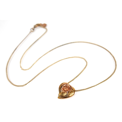 105 - A Clogau 9ct gold heart-shaped pendant, designed as a rose gold flower upon a yellow gold heart-shap... 