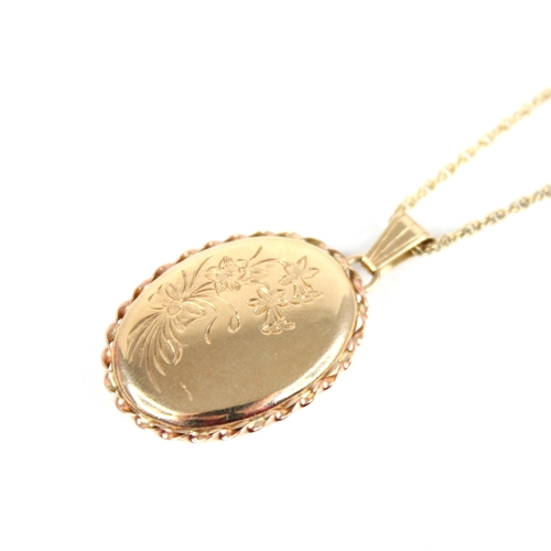 109 - A Clogau 9ct gold locket pendant, the oval shaped locket engraved with daffodils, rope twist border,... 