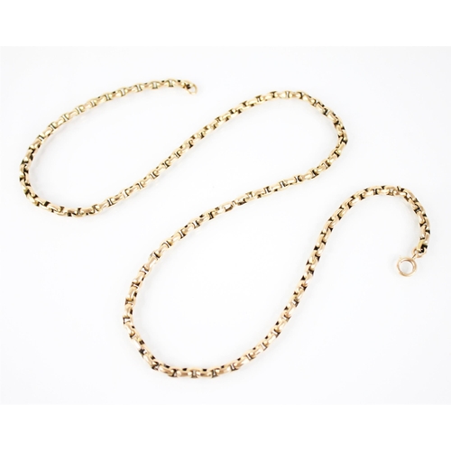 113 - A Victorian 9ct gold belcher link chain, later spring ring and loop fastening, stamped ‘9c’, 52cm lo... 