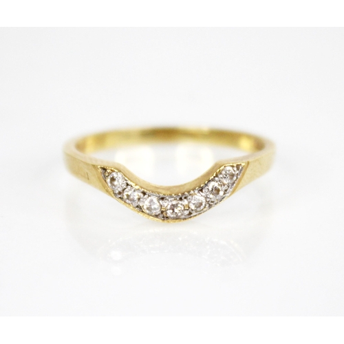 132 - A diamond 18ct gold crescent ring, the arched head set with seven round brilliant cut diamonds, cont... 