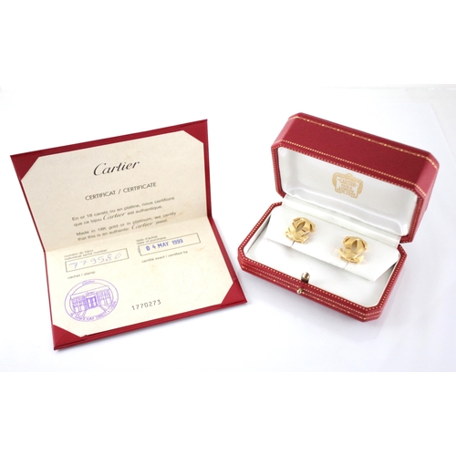 148 - A pair of Cartier 'C de Cartier' 18ct gold earrings, modelled as interlocking C motifs, signed Carti... 