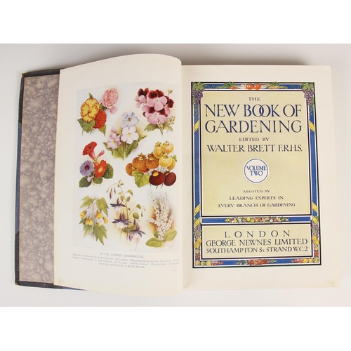 185 - Brett (Walter)(Ed), THE NEW BOOK OF GARDENING, 3 vols, 3/4 leather, blue cloth boards, colour fronti... 