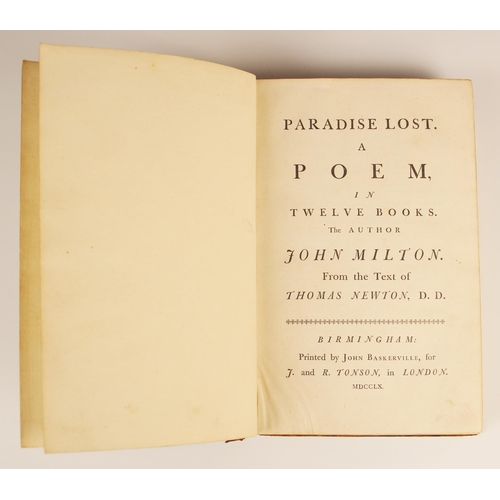 209 - Milton (John), Newton (Thomas), PARADISE LOST. A POEM, IN TWELVE BOOKS. THE AUTHOR JOHN MILTON. FROM... 