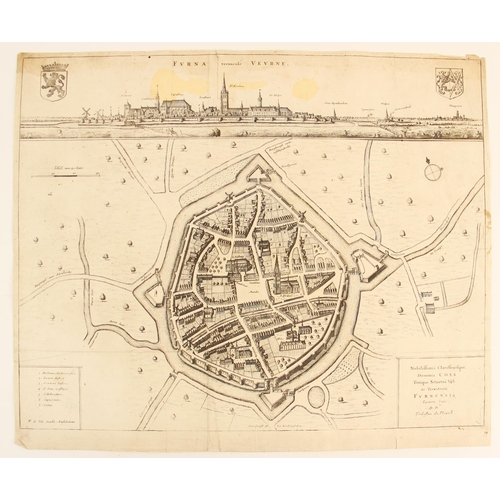 214 - After Antoon Sanders (1586-1664), NEOPORTUS VERNACULE NIEUPORT, an uncoloured engraved map on laid p... 