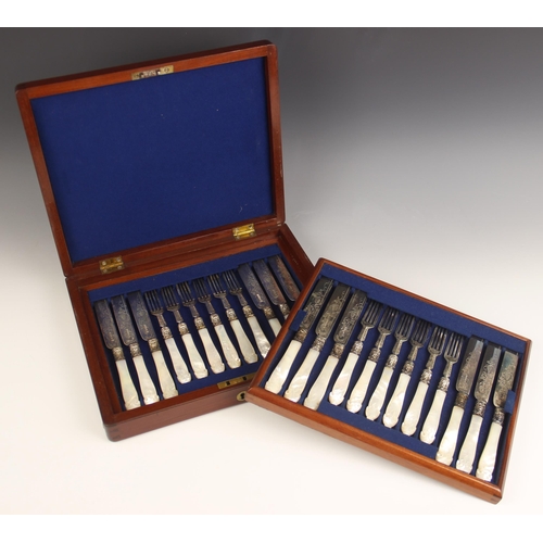 23 - A cased Victorian canteen of silver plated cutlery by A.B. Savory & Sons, twelve-place setting, comp... 