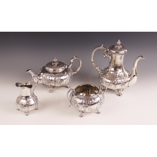 25 - A Victorian silver plated tea service, comprising teapot, coffee pot, milk jug and sucrier, each of ... 