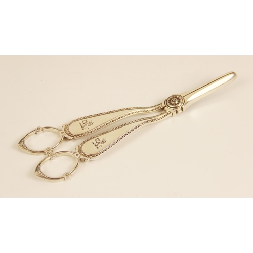 42 - A pair of Victorian silver grape snips, Thomas Prime & Son, Birmingham 1878, finger loops with flora... 