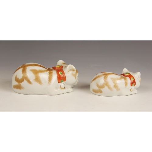 420 - A Japanese Kutani porcelain model of a sleeping kitten, early 20th century, modelled recumbent, 13.5... 