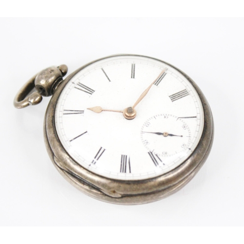 47 - A Victorian silver open face pocket watch, the round white enamel dial with Roman numerals and subsi... 