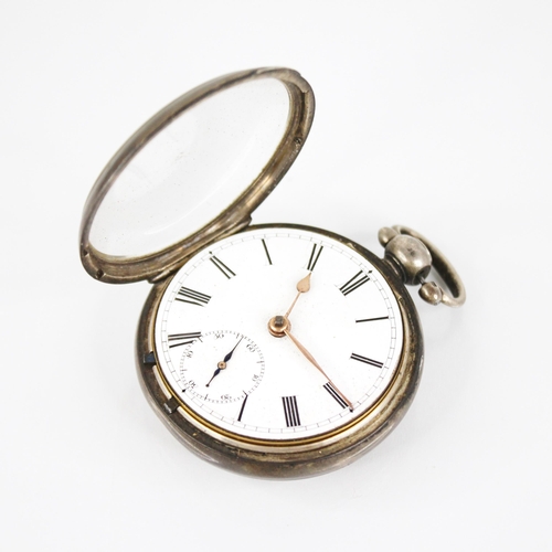 47 - A Victorian silver open face pocket watch, the round white enamel dial with Roman numerals and subsi... 