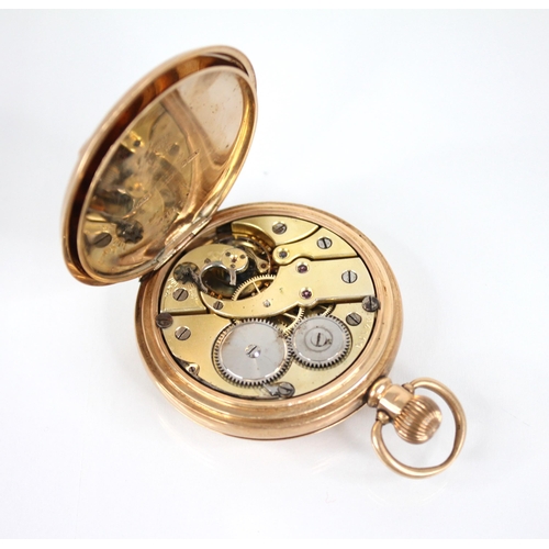48 - A George V 9ct gold half hunter pocket watch, the round white enamel dial with Roman numerals and su... 