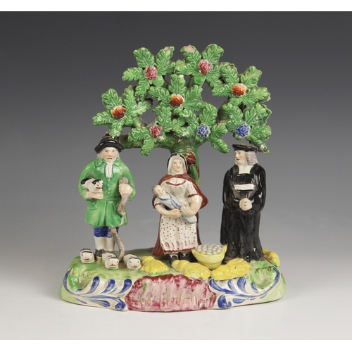 484 - A Staffordshire bocage tithe group in the manner of John Walton, early 19th century, modelled as a f... 