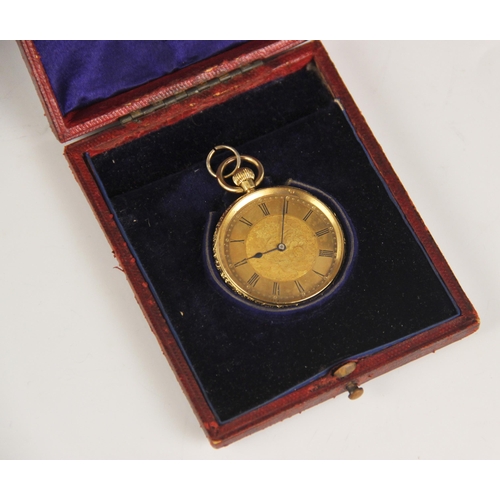 49 - A Victorian 18ct gold open face pocket watch, the circular dial with engine turned decoration and Ro... 