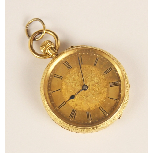 49 - A Victorian 18ct gold open face pocket watch, the circular dial with engine turned decoration and Ro... 