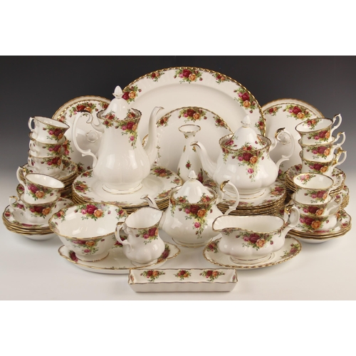 493 - A Royal Albert Old Country Roses part dinner service, comprising eight dinner pates, 26.5cm diameter... 