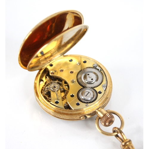 51 - A lady's 18ct gold open face fob watch, the circular engine turned dial with engraved floral detail,... 