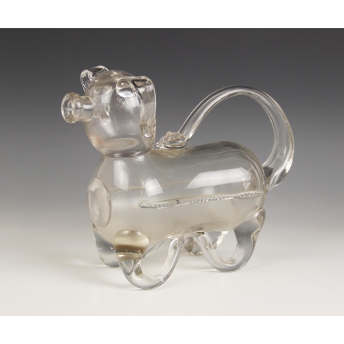 520 - An Edwardian novelty glass decanter modelled as a dog, or gin pig, early 20th century, the handle fo... 