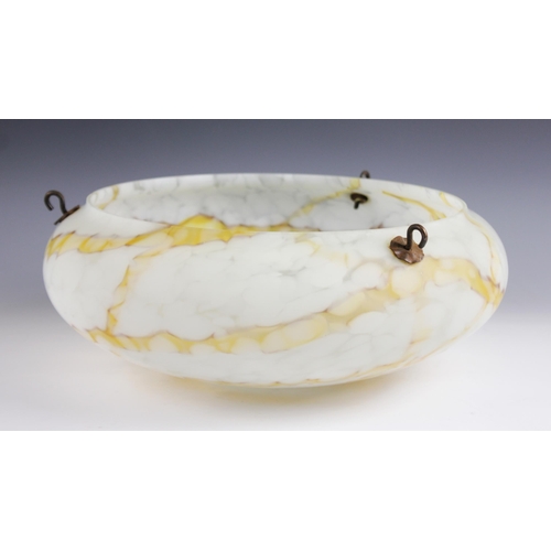 529 - An Art Deco opaque and amber marbled glass plafonnier, early 20th century, of typical form with  han... 