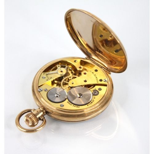 53 - A George VI 9ct gold open faced pocket watch by J.W.Benson, the round white enamel dial with Roman n... 