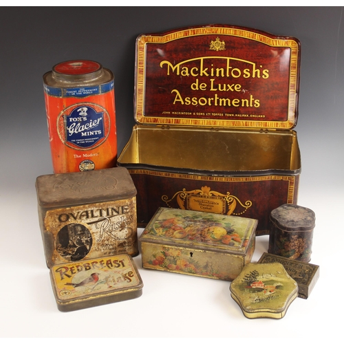 567 - A collection of vintage advertising tins, to include Fox's Glacier Mints 25.5cm high, Mackintosh's S... 