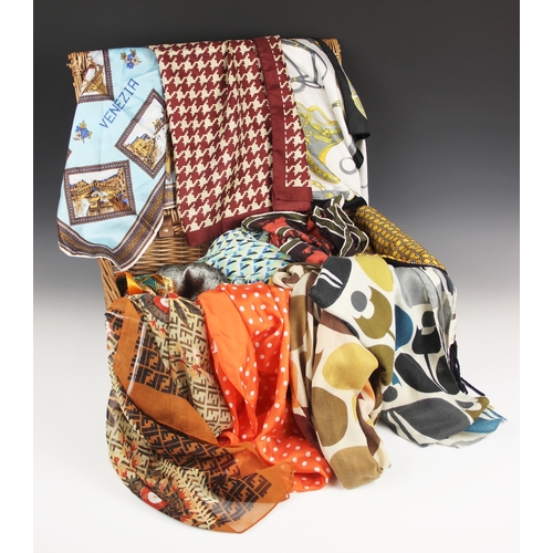 593 - A collection of vintage scarves, to include examples by Ralph Lauren, Orla Kiely, Jacqmar, and silk ... 