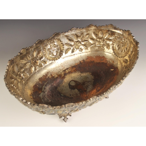 642 - A late 19th century silver plated copper planter, of oval form, with cast shell and scroll border, e... 