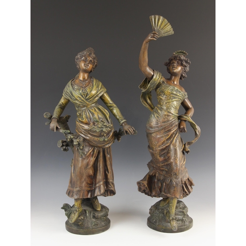 654 - After L & F Moreau, two French cold painted spelter figures, early 20th century, one modelled as a d... 