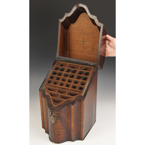 674 - A George III figured mahogany and satinwood crossbanded knife box, signed 'By Foster 1777', of typic... 