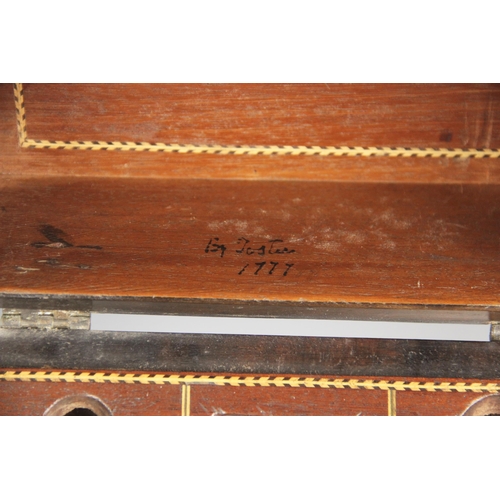 674 - A George III figured mahogany and satinwood crossbanded knife box, signed 'By Foster 1777', of typic... 