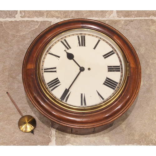 678 - A Victorian mahogany fusee wall clock, the 35cm painted dial applied with Roman numerals, enclosing ... 