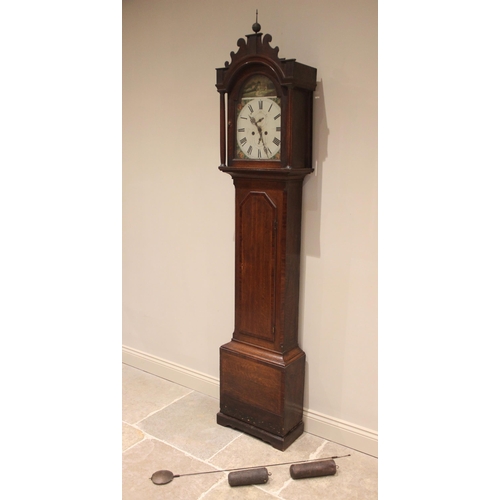 680 - A George III 8 day longcase clock, signed indistinctly 'Scott Newcastle', the arched hood with a fre... 