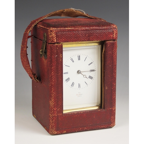 688 - A brass cased carriage clock, by Henry Marc Paris, late 19th/early 20th century, the bevelled glass ... 