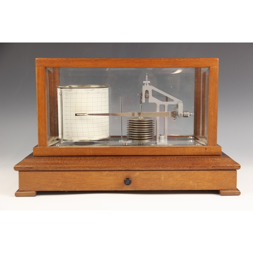 690 - A mahogany cased barograph by Casella of London, circa 1982, with brushed metal makers plaque to the... 