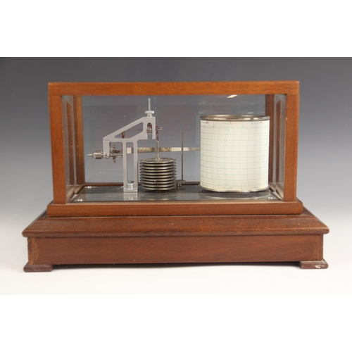 690 - A mahogany cased barograph by Casella of London, circa 1982, with brushed metal makers plaque to the... 