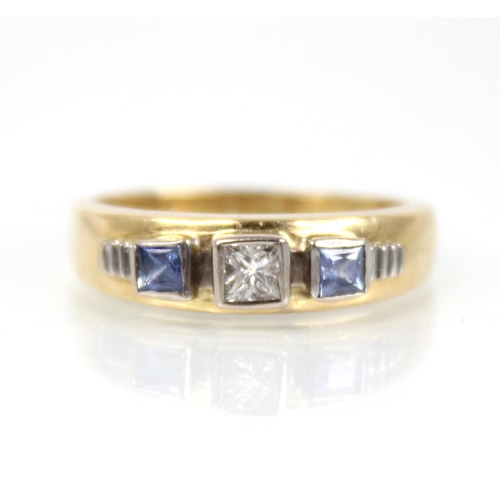 71 - A Clogau diamond, sapphire 18ct gold ring, the central princess cut diamond weighing approximately 0... 