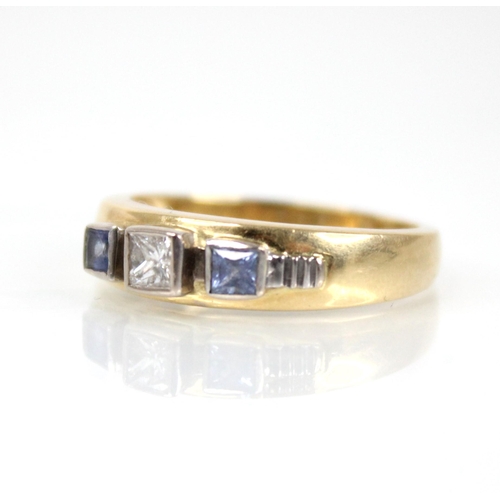 71 - A Clogau diamond, sapphire 18ct gold ring, the central princess cut diamond weighing approximately 0... 