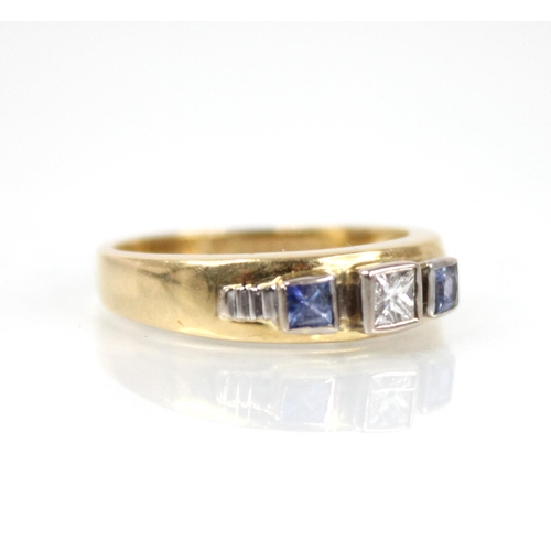 71 - A Clogau diamond, sapphire 18ct gold ring, the central princess cut diamond weighing approximately 0... 