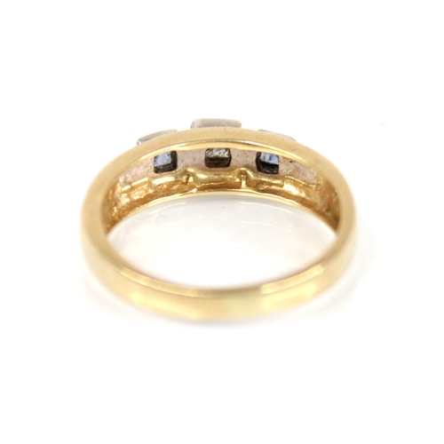 71 - A Clogau diamond, sapphire 18ct gold ring, the central princess cut diamond weighing approximately 0... 