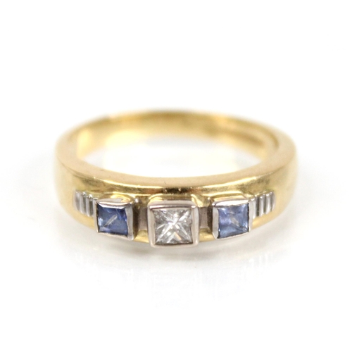 71 - A Clogau diamond, sapphire 18ct gold ring, the central princess cut diamond weighing approximately 0... 