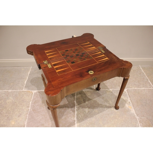 733 - A George II mahogany triple fold over combination games and card table, the rectangular folding top ... 