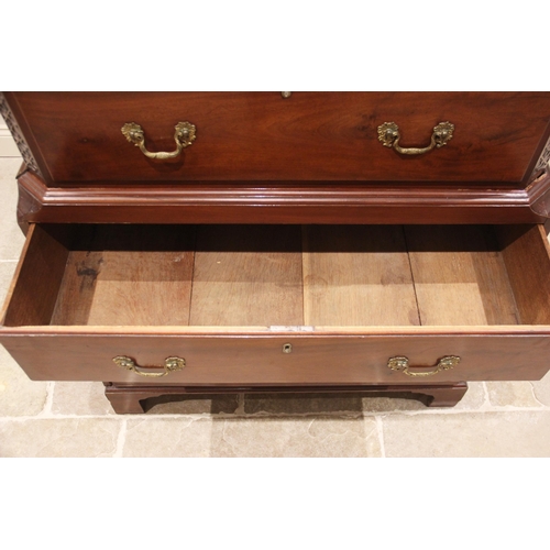 742 - A George III mahogany chest on chest, with a moulded dentil cornice over two short and three long li... 