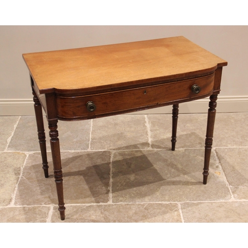 758 - A Regency mahogany bow front side table, the shaped top above a single convex frieze drawer applied ... 